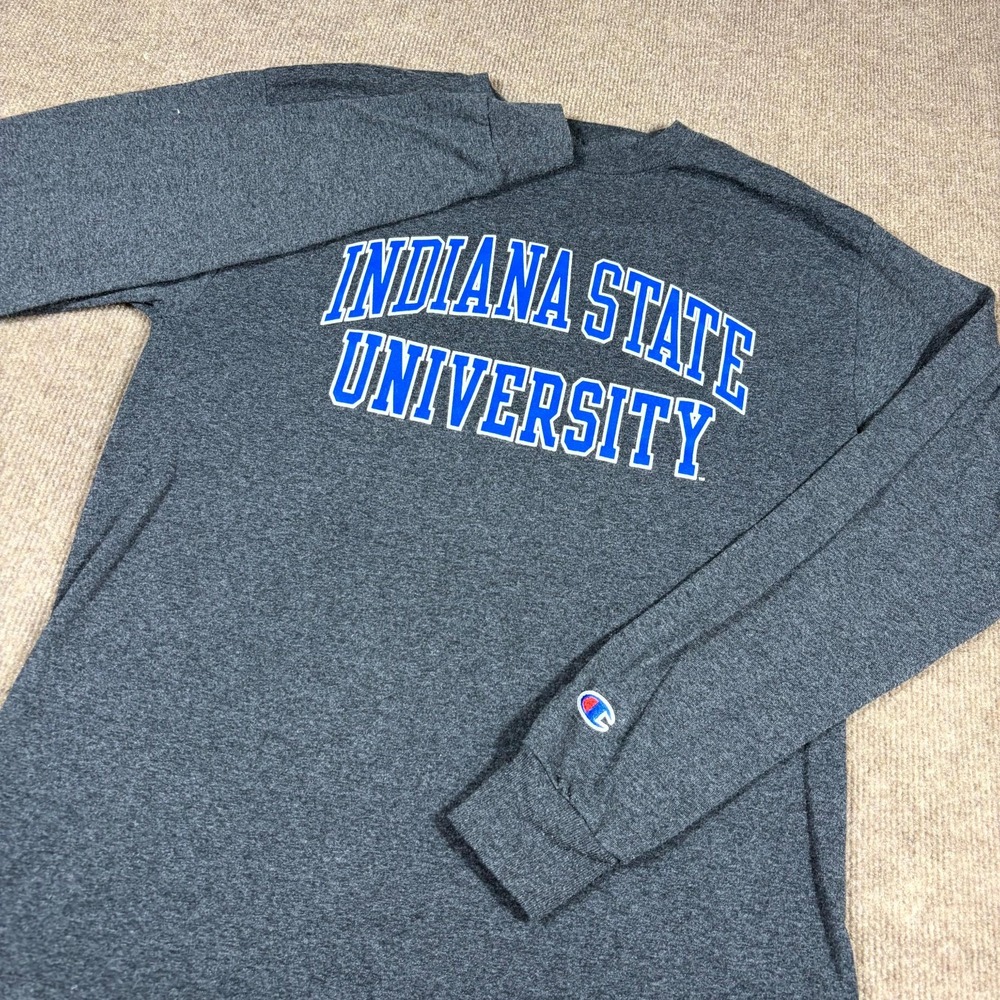 Champion Indiana State University T-Shirt Men's Medium Gray Heather Short Sleeve